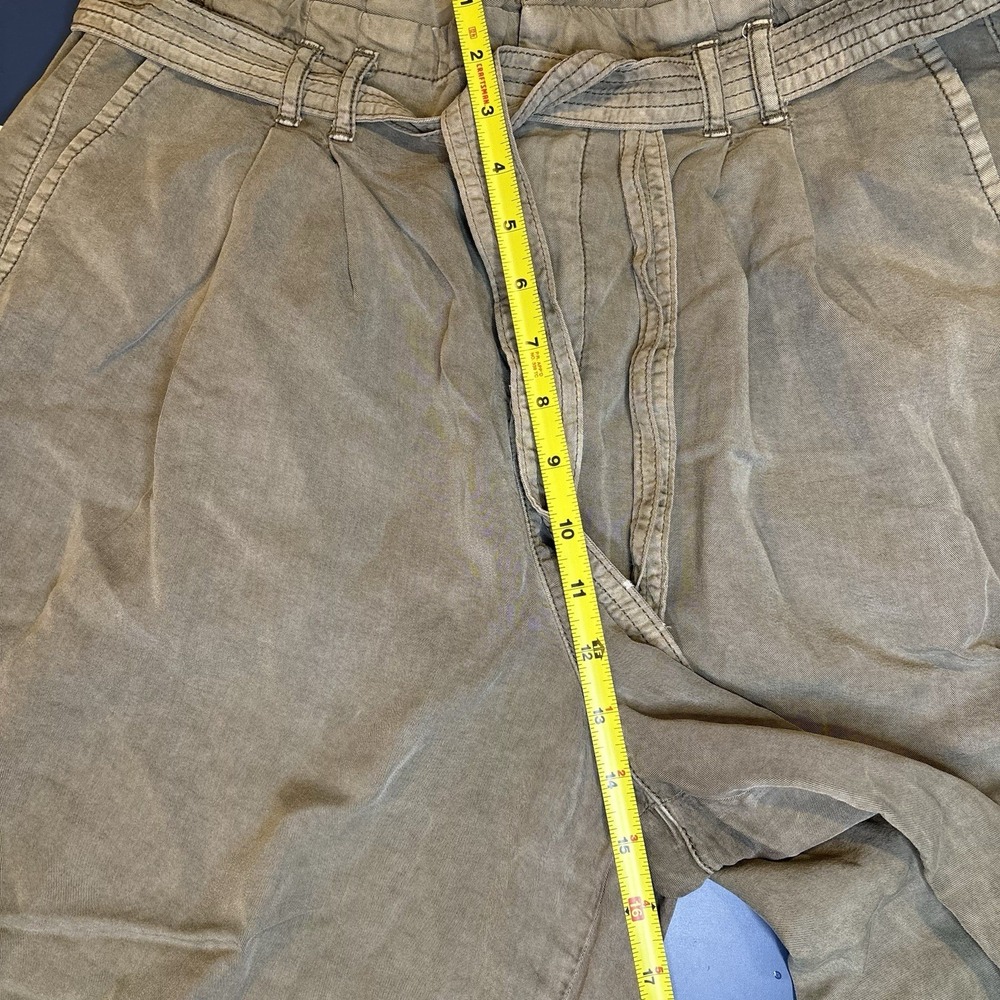 American Eagle Green Paper Bag Cropped Wide Leg Pants 14 Belted Boho Baggy Loose - Picture 5 of 10
